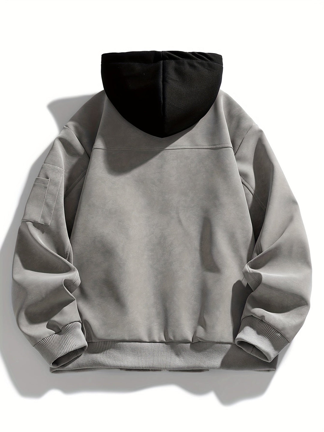 Detail view of the hood on a men's sporty jacket