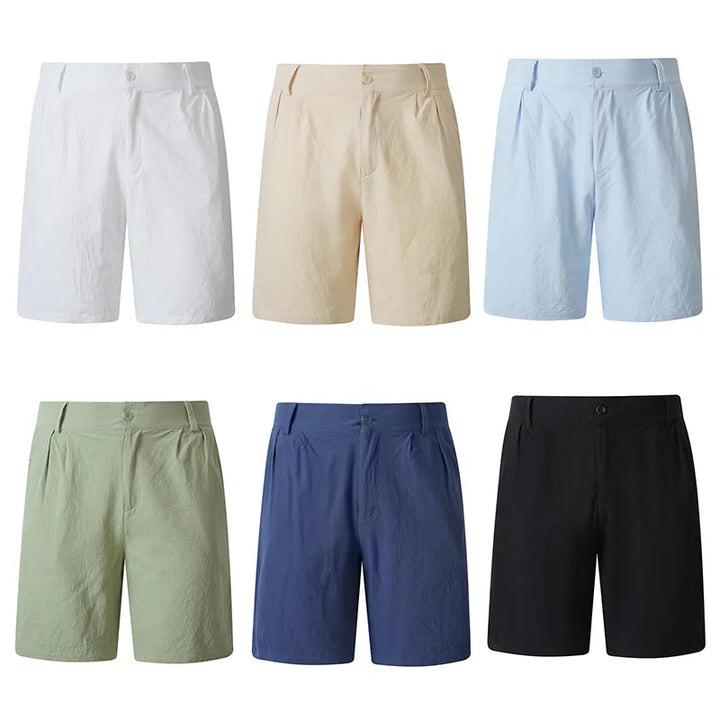 Men Linen Blend Straight Fit Casual Shorts