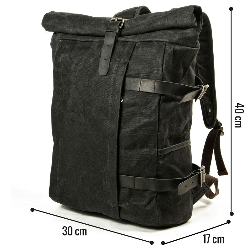 Canvas Roll-Top Vintage Motorcycle Backpack Mens