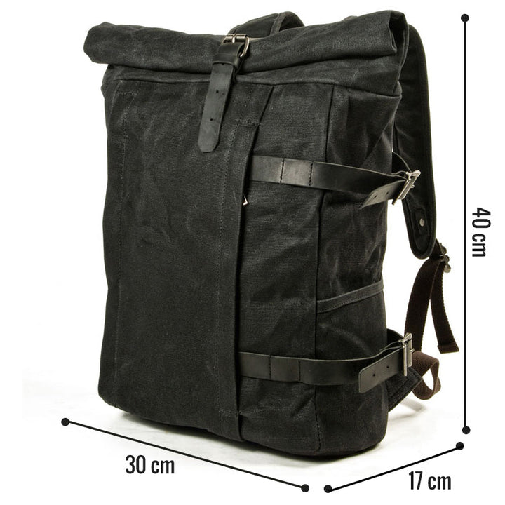 Canvas Roll-Top Vintage Motorcycle Backpack Mens
