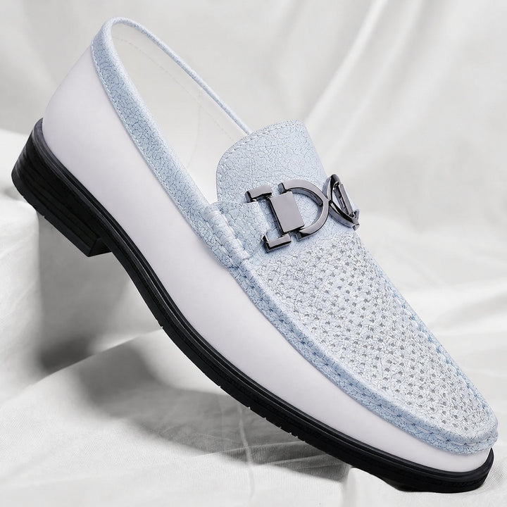 Men's leather loafers with cushioned rubber sole shown from the front