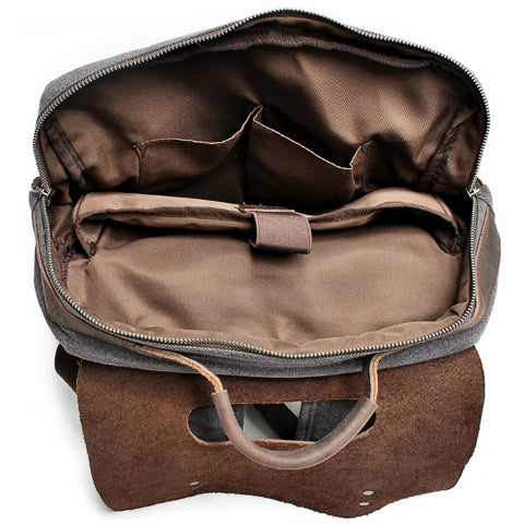 Vintage Canvas and Leather Backpack Khaki