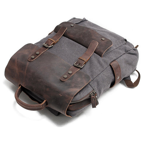 Vintage Canvas and Leather Backpack Khaki