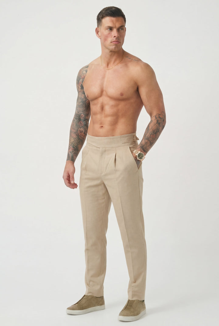 High-Waist Tailored Cottonsilk Trousers Cream