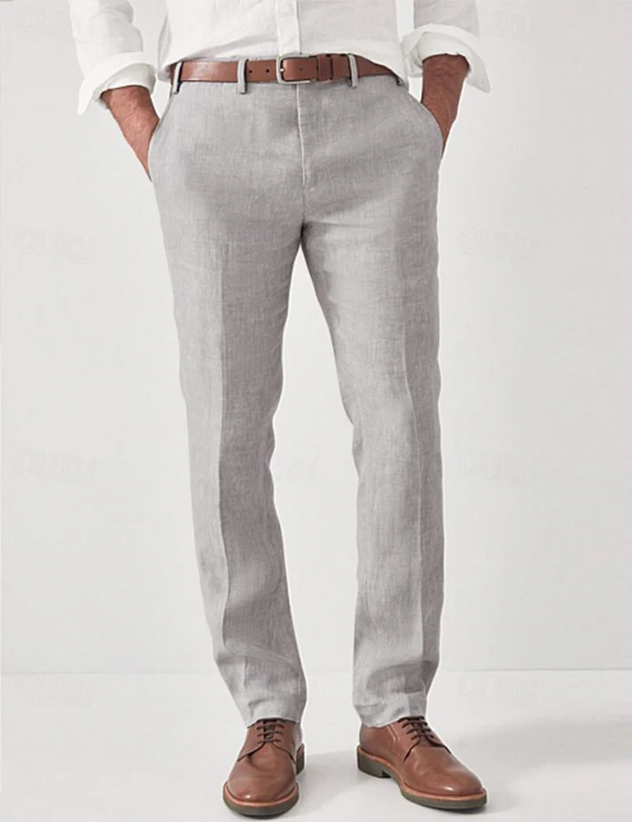 Men's Straight Leg Linen Trousers Casual