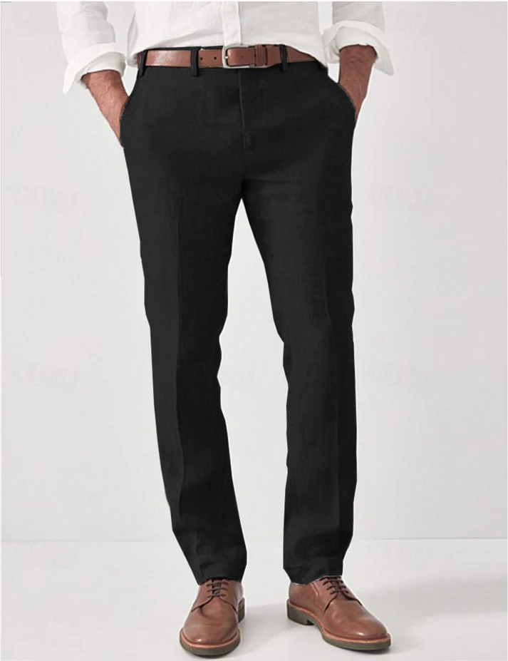 Men's Straight Leg Linen Trousers Casual