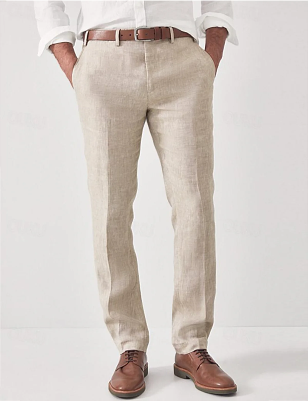 Back view of men's casual straight leg linen trousers