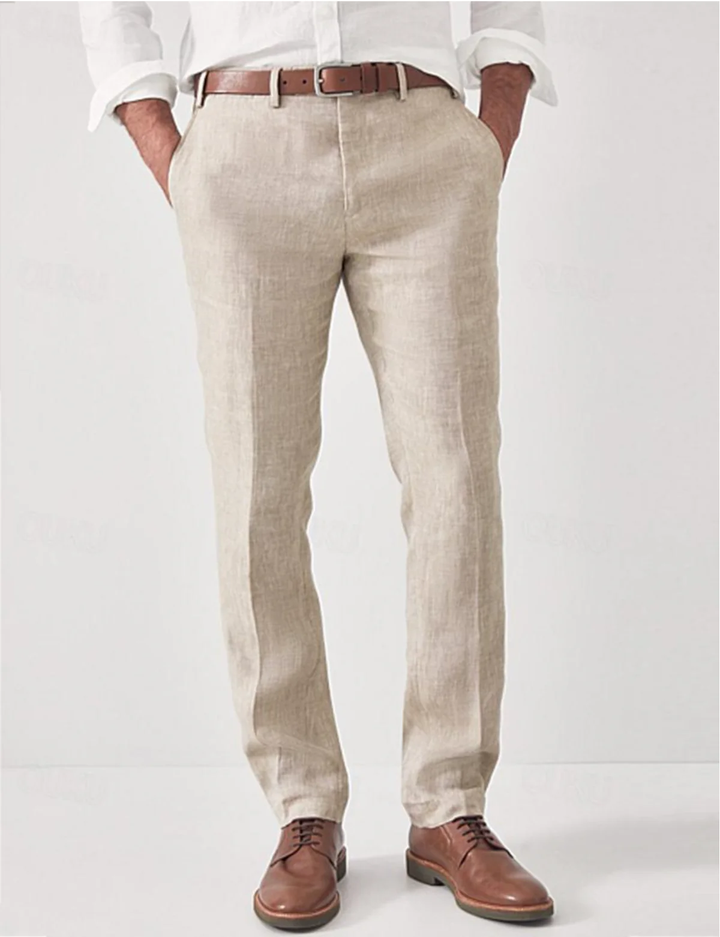 Back view of men's casual straight leg linen trousers