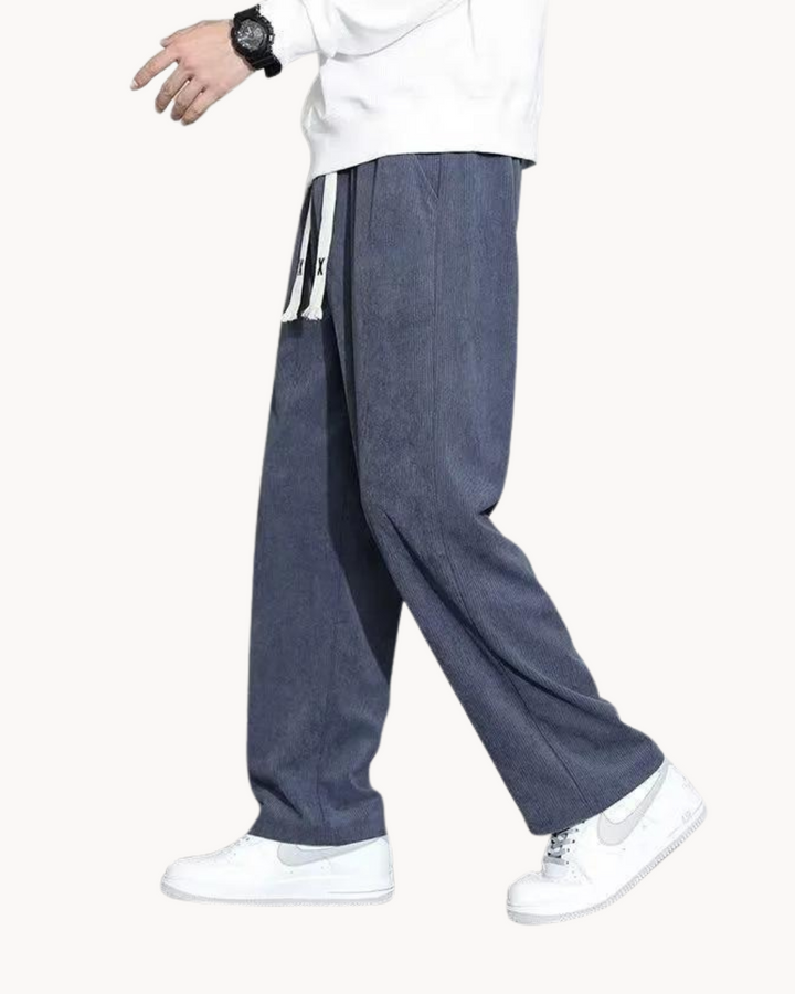 Men's Straight Leg Corduroy Trousers With Drawstring Waist