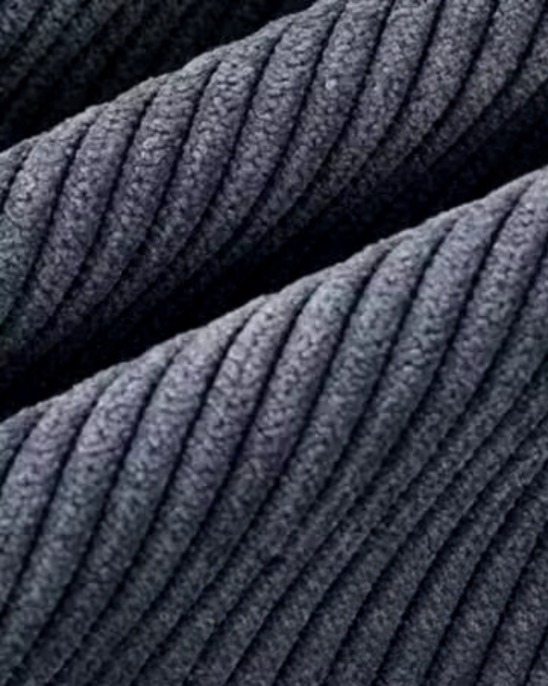 Full-length view of men's drawstring corduroy trousers in straight leg fit