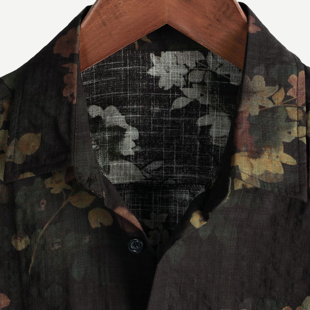 Back view of men's floral print short sleeve shirt