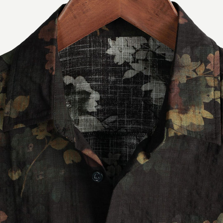 Back view of men's floral print short sleeve shirt