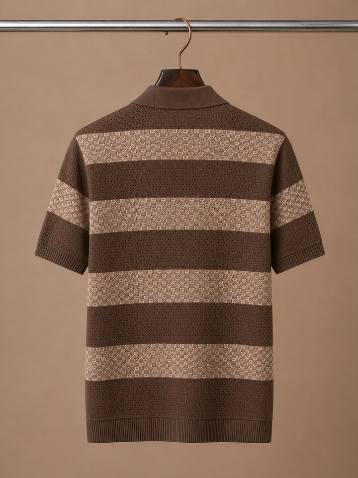 Men's Striped Breathable Cotton Polo Shirt Smart Casual Fit