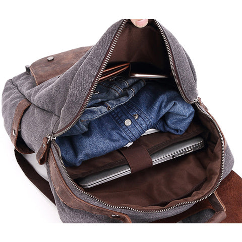 Vintage Canvas and Leather Backpack Khaki