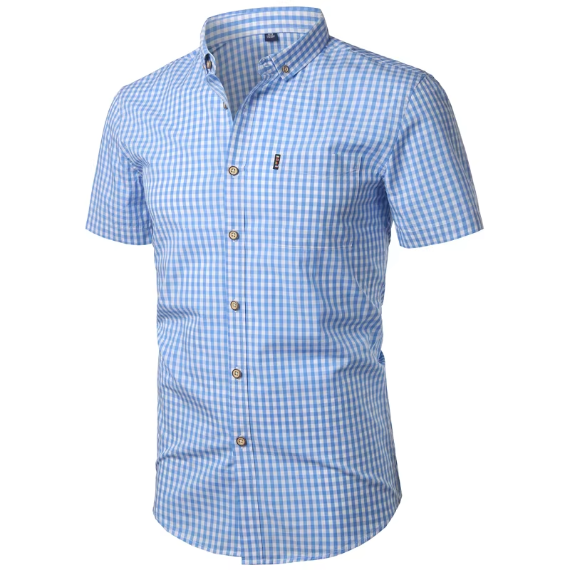 Short Sleeve Checkered Shirt Lightweight Breathable