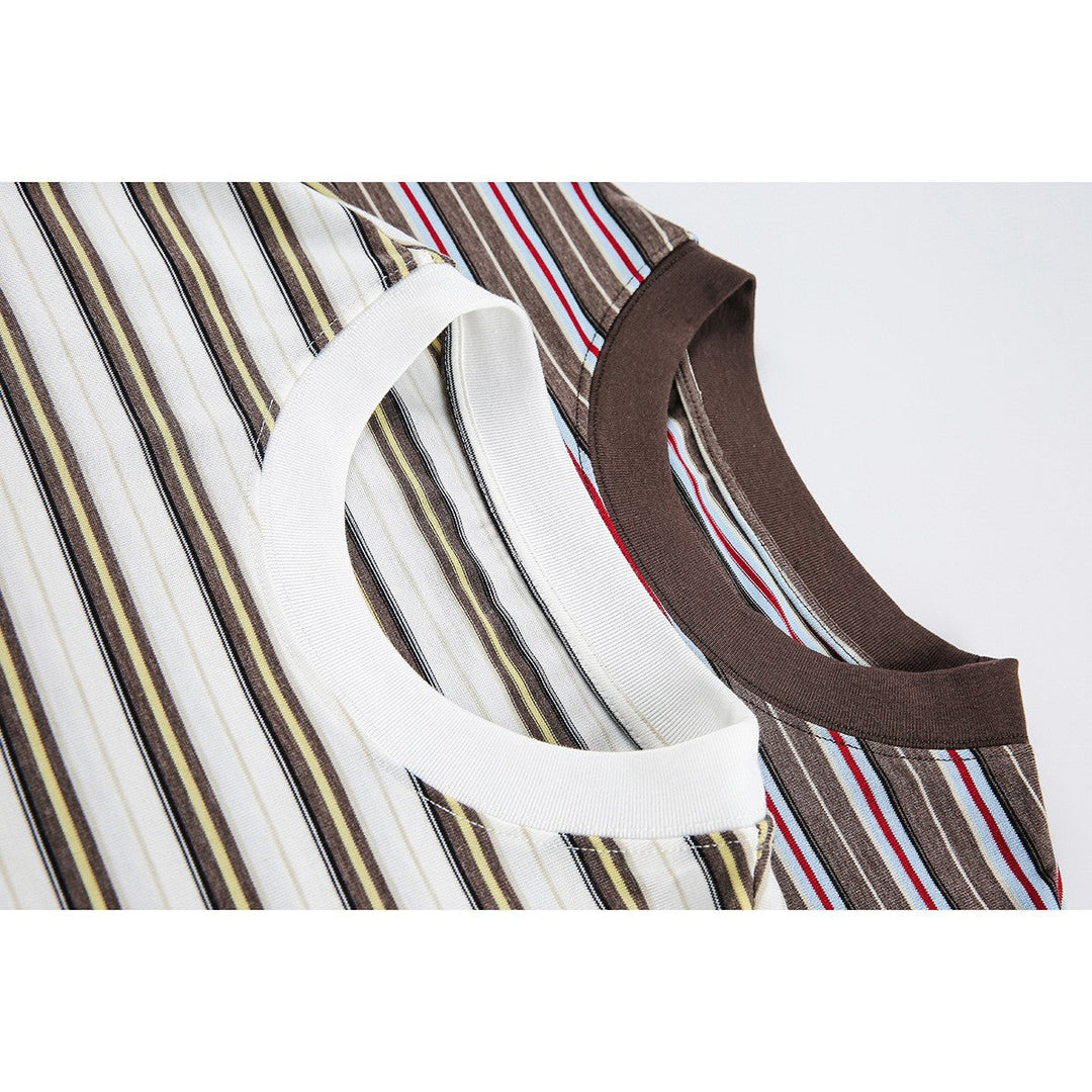 Striped Knit Relaxed Fit T-Shirt Brown and Gold