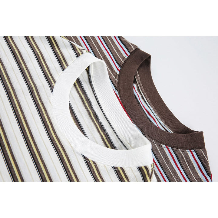 Striped Knit Relaxed Fit T-Shirt Brown and Gold