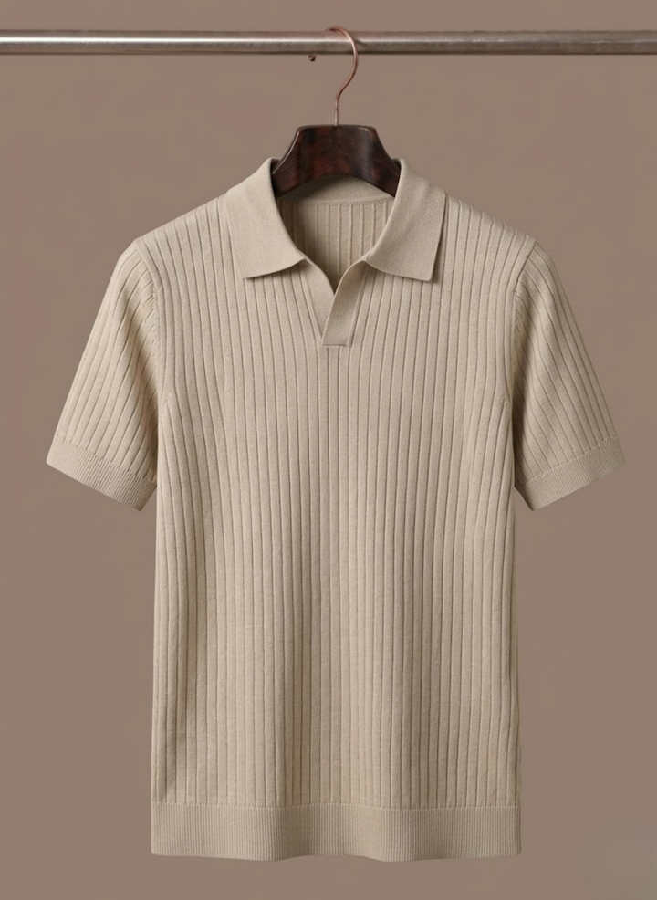 Men's Lightweight Ribbed Knit Polo Shirt
