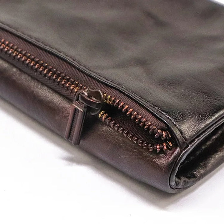 Leather Folded Wallet With Brass Snap Closure