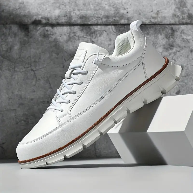 Close-up of men's casual sneakers showing the upper design