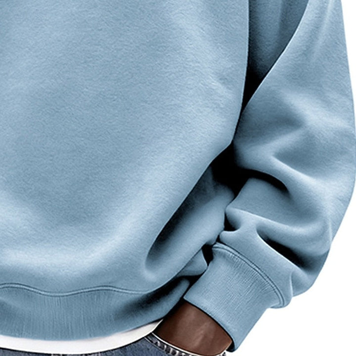 Close-up of the sweatshirt's crew neck and upper chest