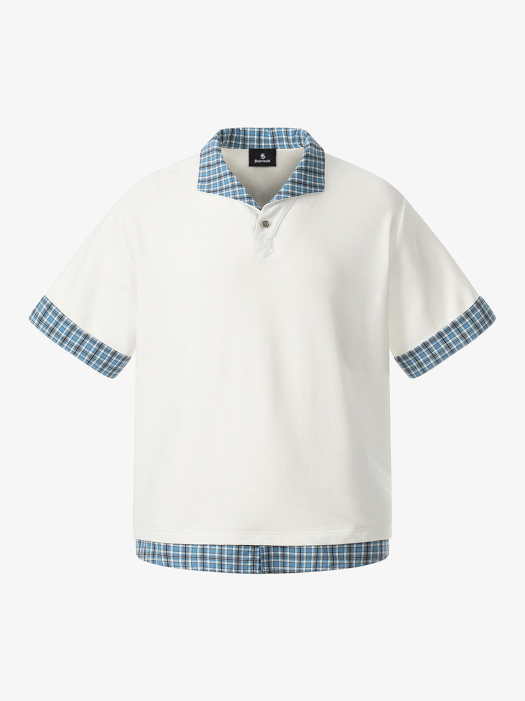 Pique Cotton Polo Shirt With Plaid Contrast Collar