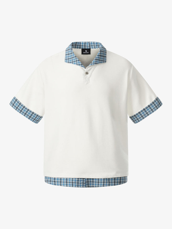 Pique Cotton Polo Shirt With Plaid Contrast Collar