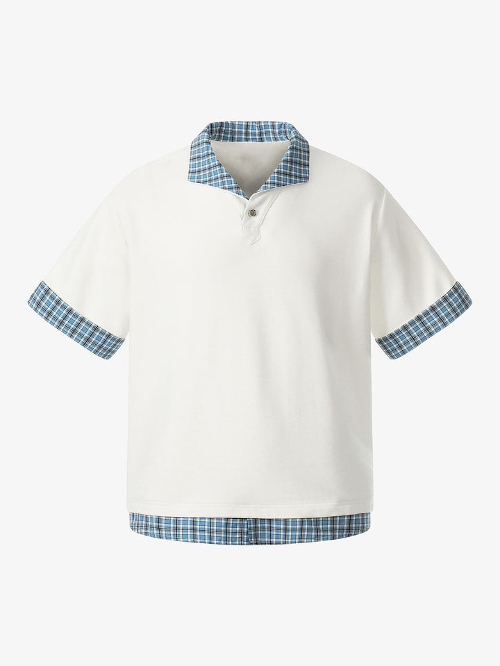 Pique Cotton Polo Shirt With Plaid Contrast Collar