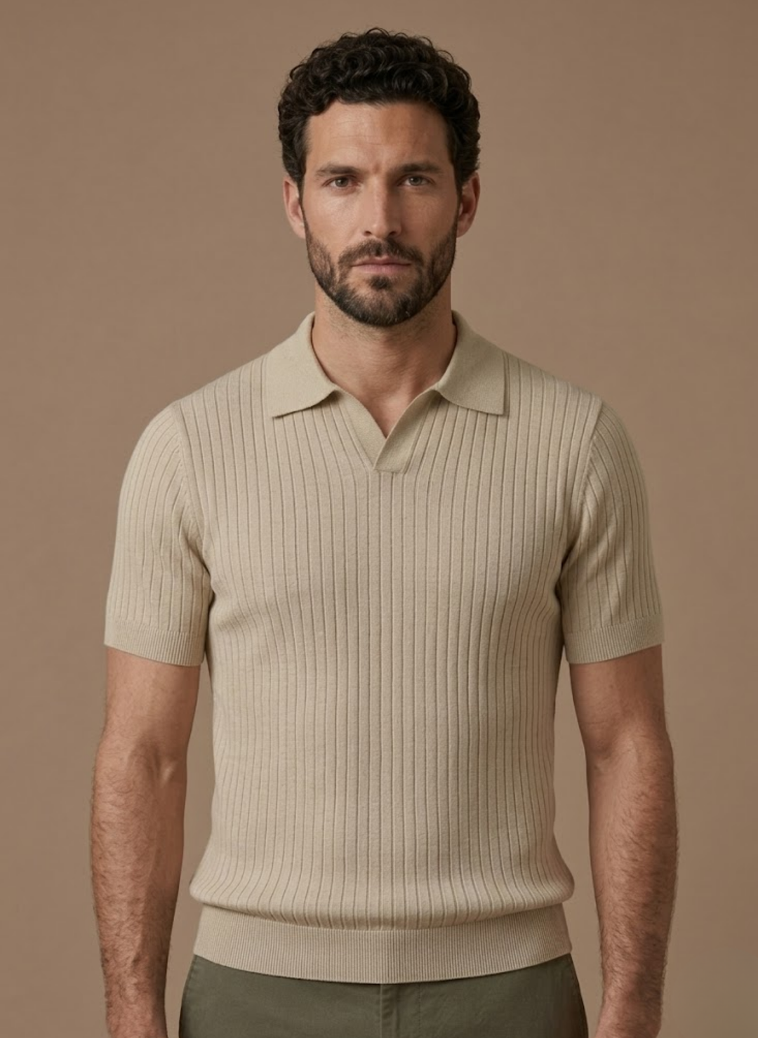 Men's Lightweight Ribbed Knit Polo Shirt
