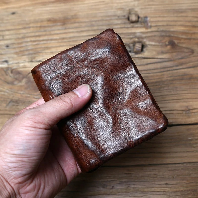 Full-Grain Leather Wallet Men's Compact Dual Closure Design