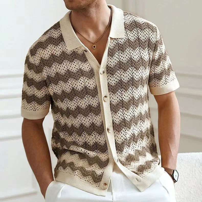 Men's Chevron Knit Camp Shirt Retro Summer Style