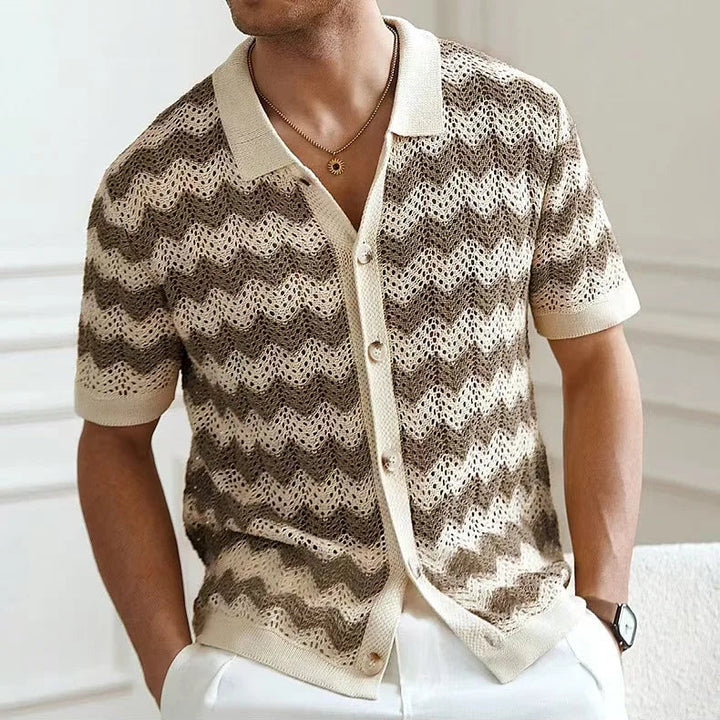 Men's Chevron Knit Camp Shirt Retro Summer Style