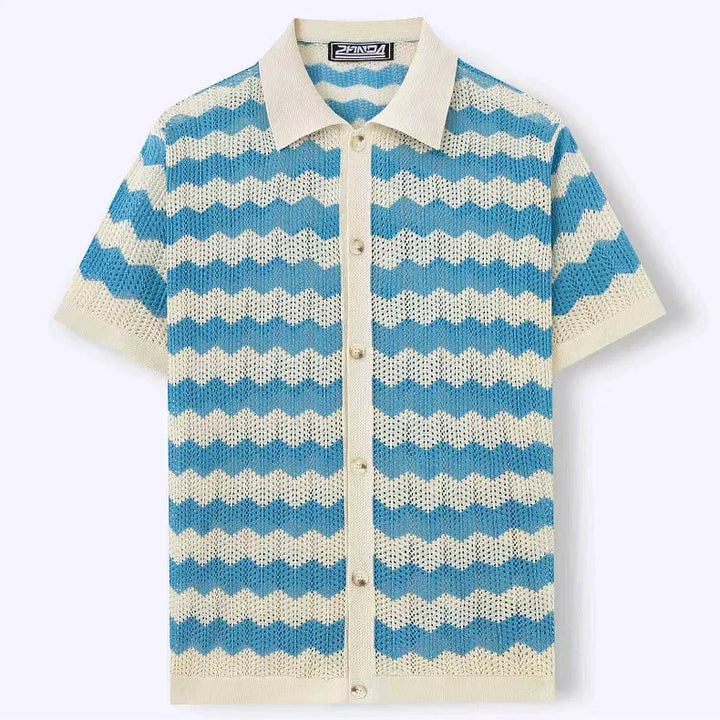 Men's short sleeve chevron knit camp shirt styled for smart-casual summer wear