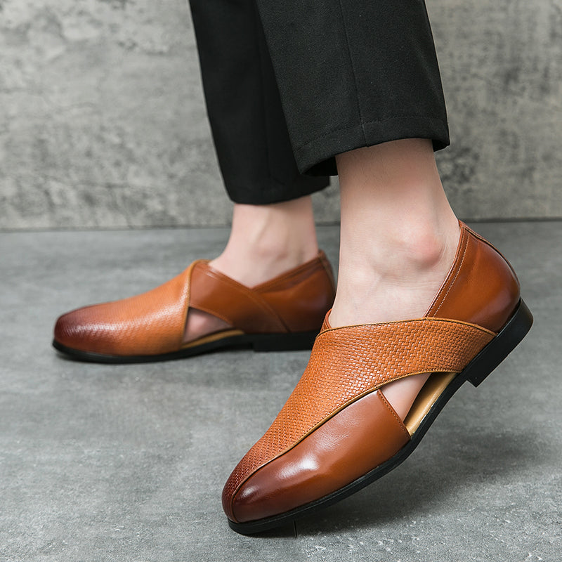 Men's loafers showing polished genuine leather finish