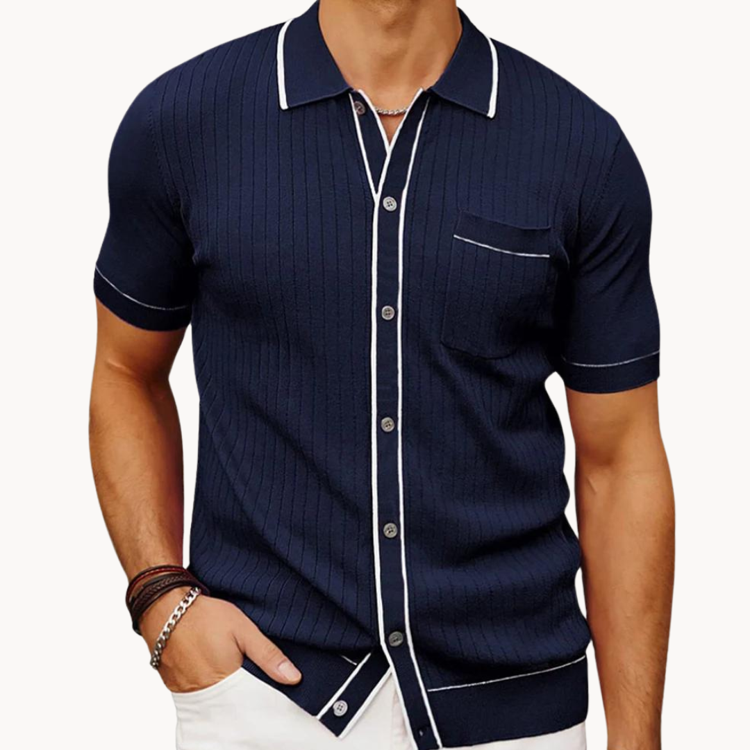 Men's Rib Knit Polo Shirt Button Front