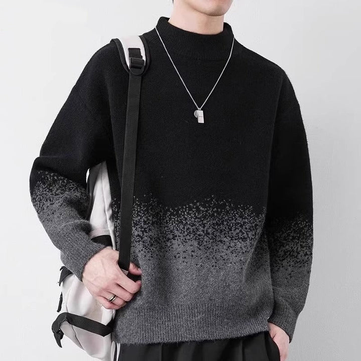 Front view of a men's gradient jumper in a chunky knitted texture