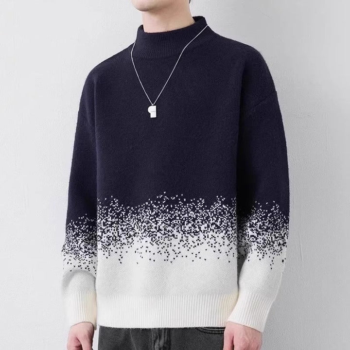 Close-up of the chunky knit texture on a men's gradient jumper
