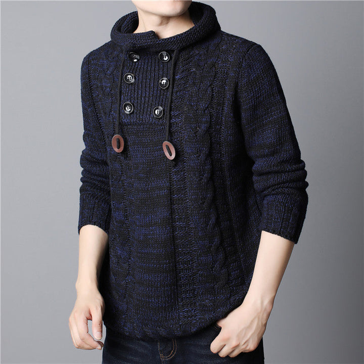 Men's chunky knit hoodie with a structured fit and long sleeves