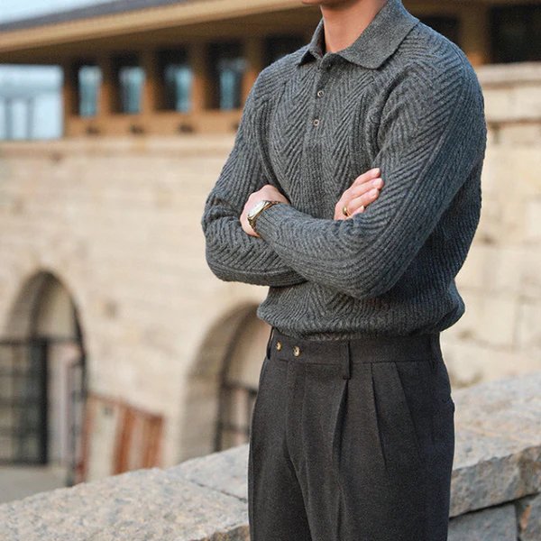 Textured knit jumper styled for comfortable winter layering