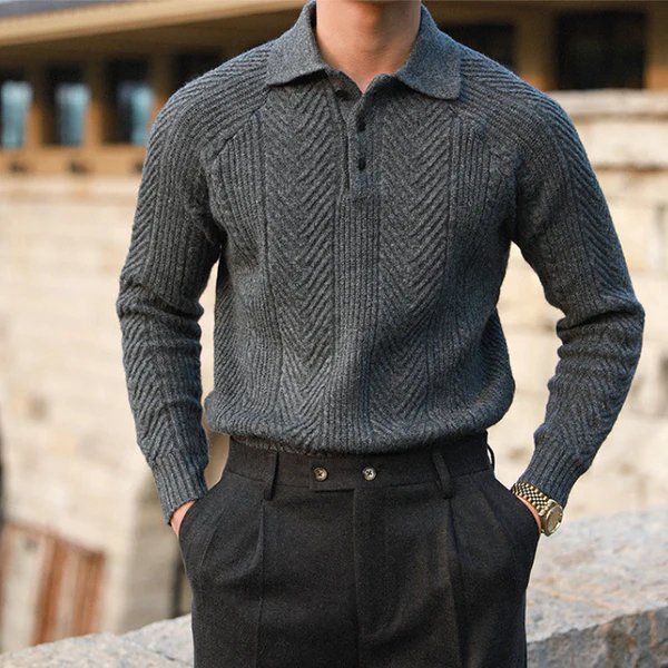 Men's Textured Knit Button Collar Jumper