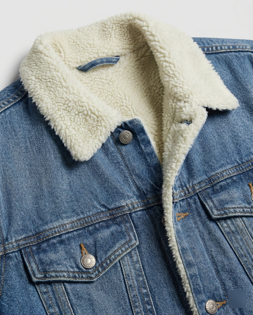 Men's lined denim jacket shown from the back