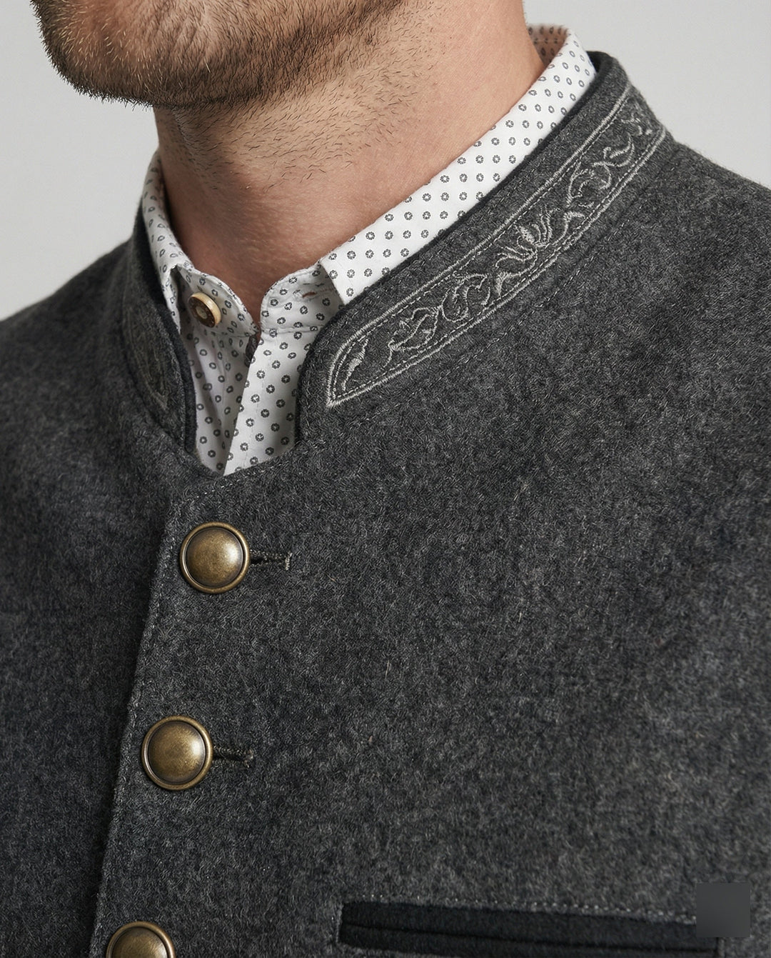 Back view of a men's regular-fit stand collar gilet