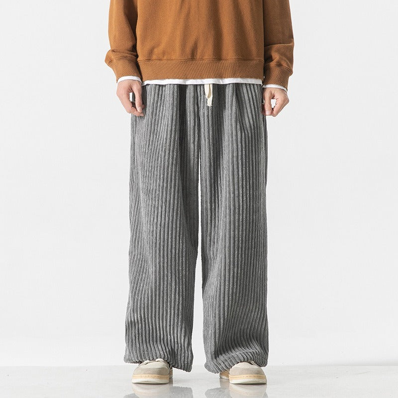 Close-up of soft corduroy texture on men's relaxed fit joggers