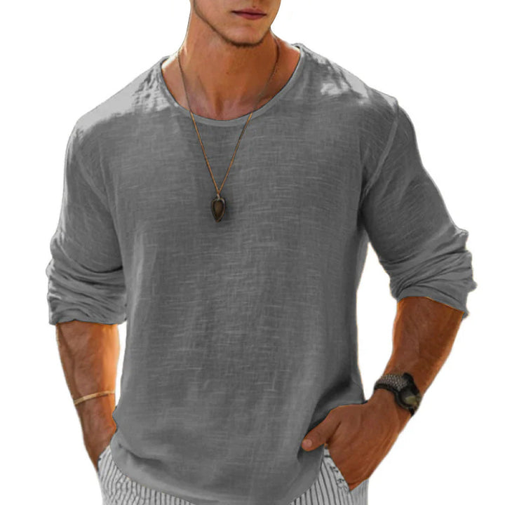 Men's Long Sleeve Cotton Linen T Shirt Relaxed Fit