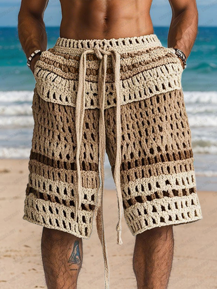 Men's Crochet Knit Drawstring Shorts Beach Style