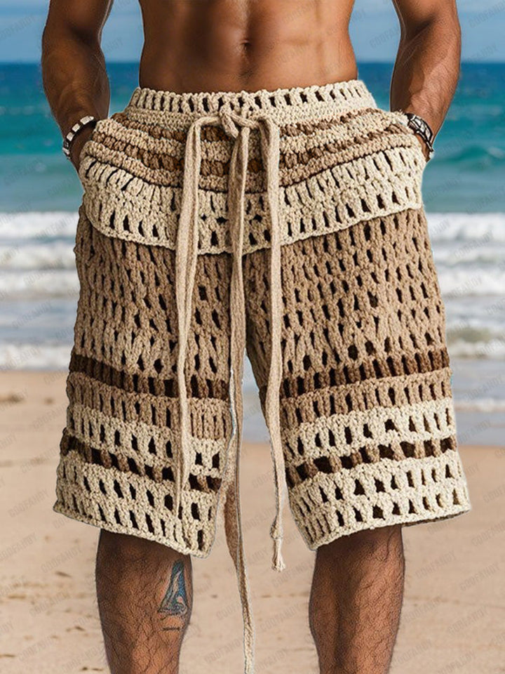 Men's Crochet Knit Drawstring Shorts Beach Style