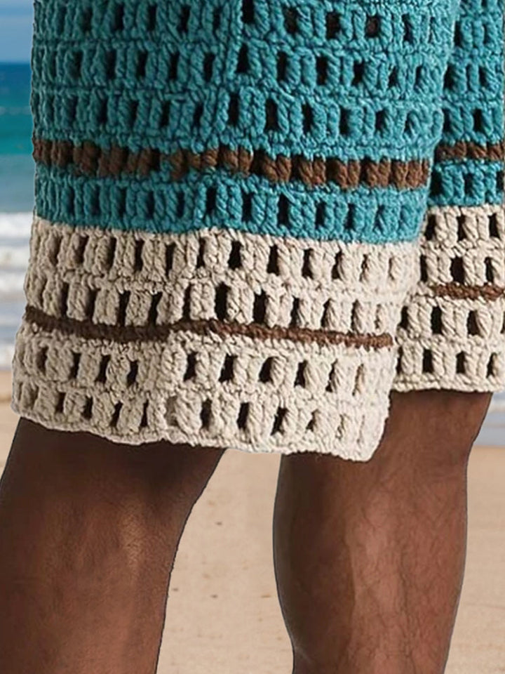 Close-up of the hem and textured knit on men's shorts