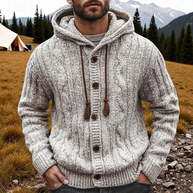 Men's Cable Knit Hooded Cardigan