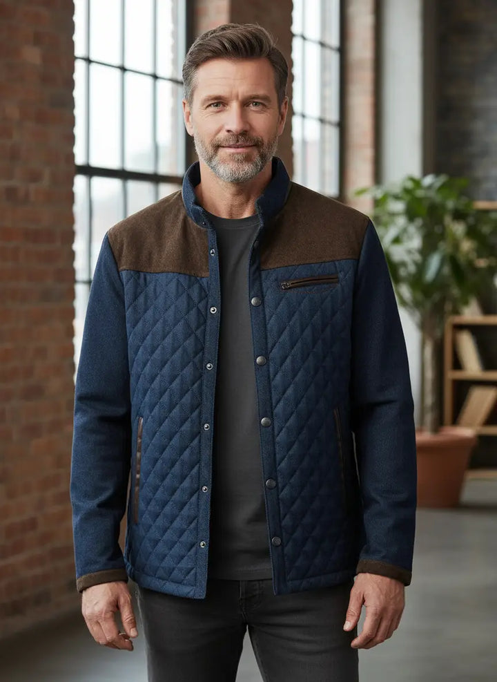 Side view of the men's hybrid quilted jacket
