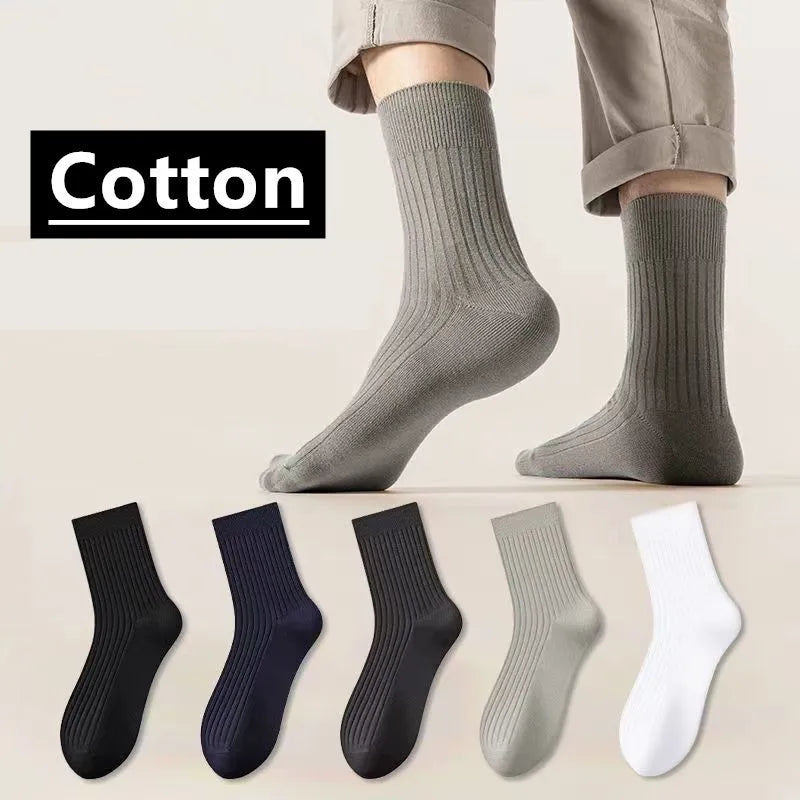 Men's Mid-Calf Cotton Socks Solid Color
